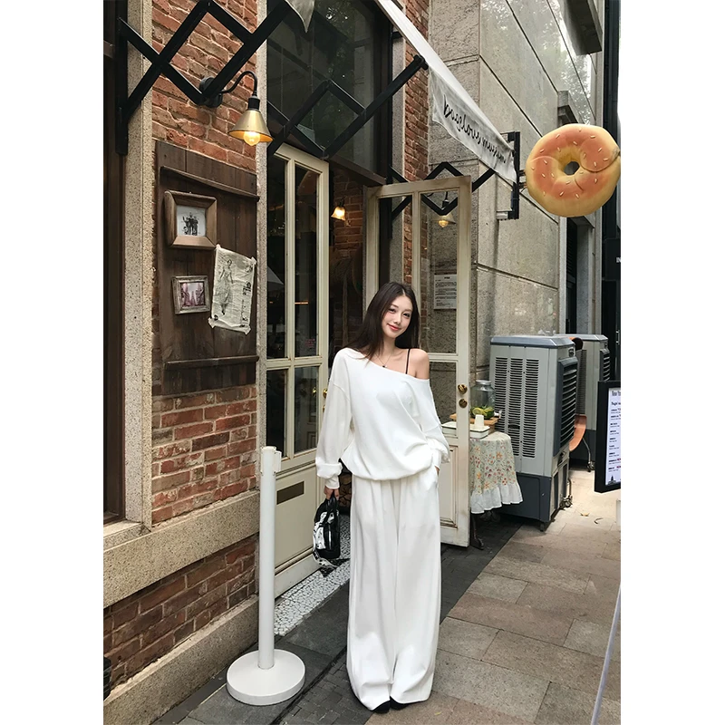 2025秋季新款简约时尚高级感休闲百搭长袖上衣宽松显瘦直筒阔腿裤