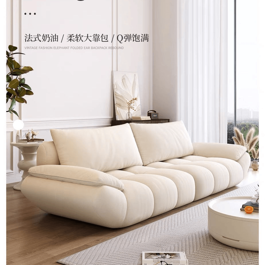 复古奶油风泡芙布艺沙发客厅法式小户型简约现代直排帆船2024新款