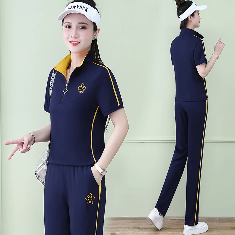 2023夏装新款运动时尚女士夏季运动服立领两件套跑步夏装休闲套装