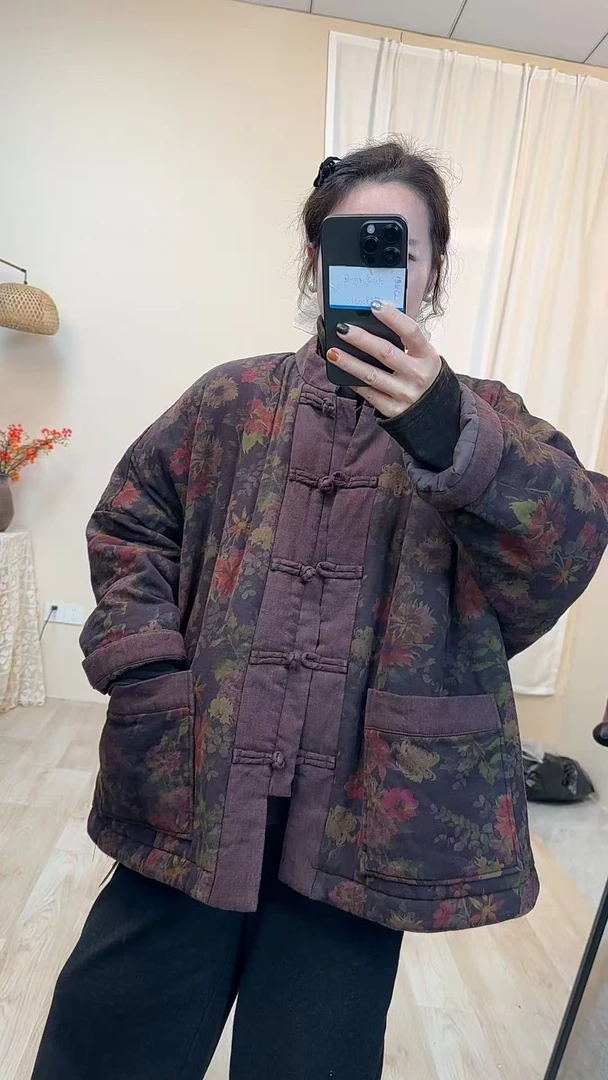 8643秋冬新款时尚气质显瘦遮肉洋气休闲加厚宽松韩版小棉袄外套