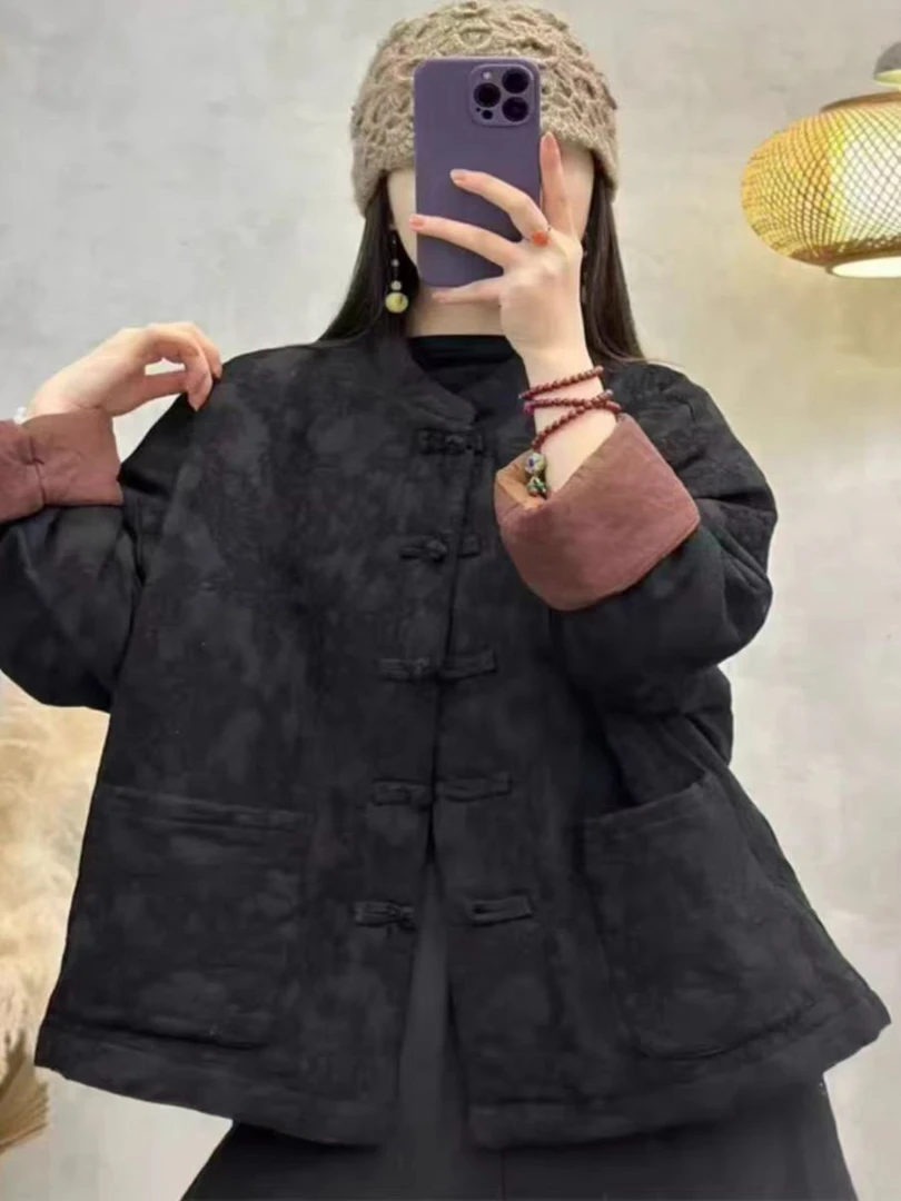 8587秋冬新款时尚气质显瘦遮肉洋气休闲女加厚宽松中式小棉袄外套