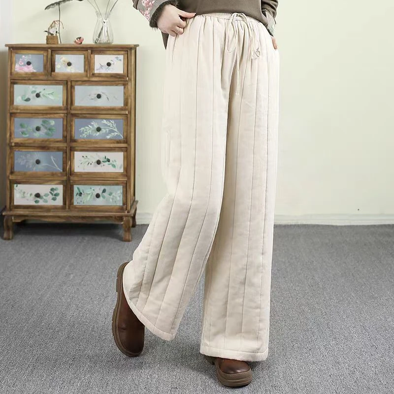 8611秋冬新款宽松个性长裤抽腰绳宽松加棉加厚休闲显瘦女裤直筒裤