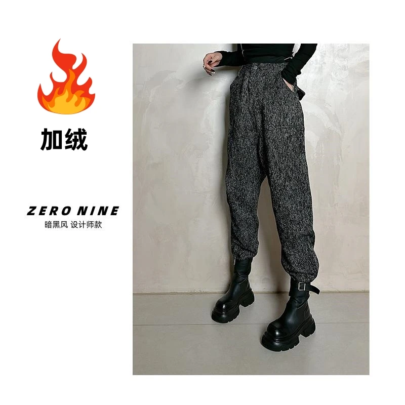 Dan Dan 麻灰色帅气个性哈伦裤女 秋冬新款炸街款休闲裤时尚长裤