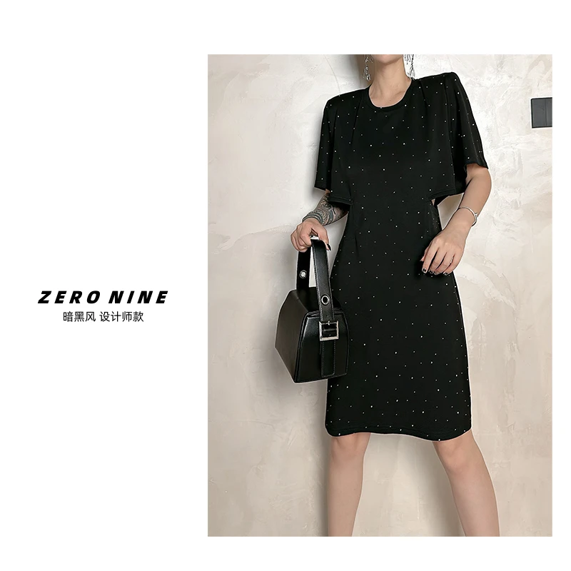 Dan Dan 欧洲站短袖连衣裙女 收腰独特面料显瘦洋气裙子