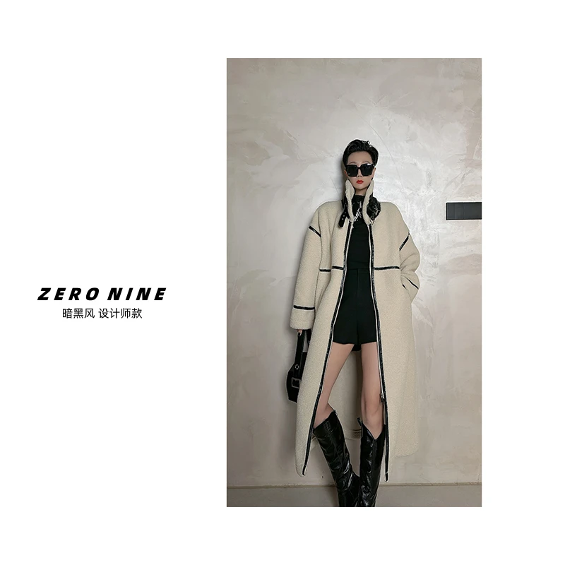 DanDan 长款颗粒绒毛呢大衣女 秋冬新款加厚外套