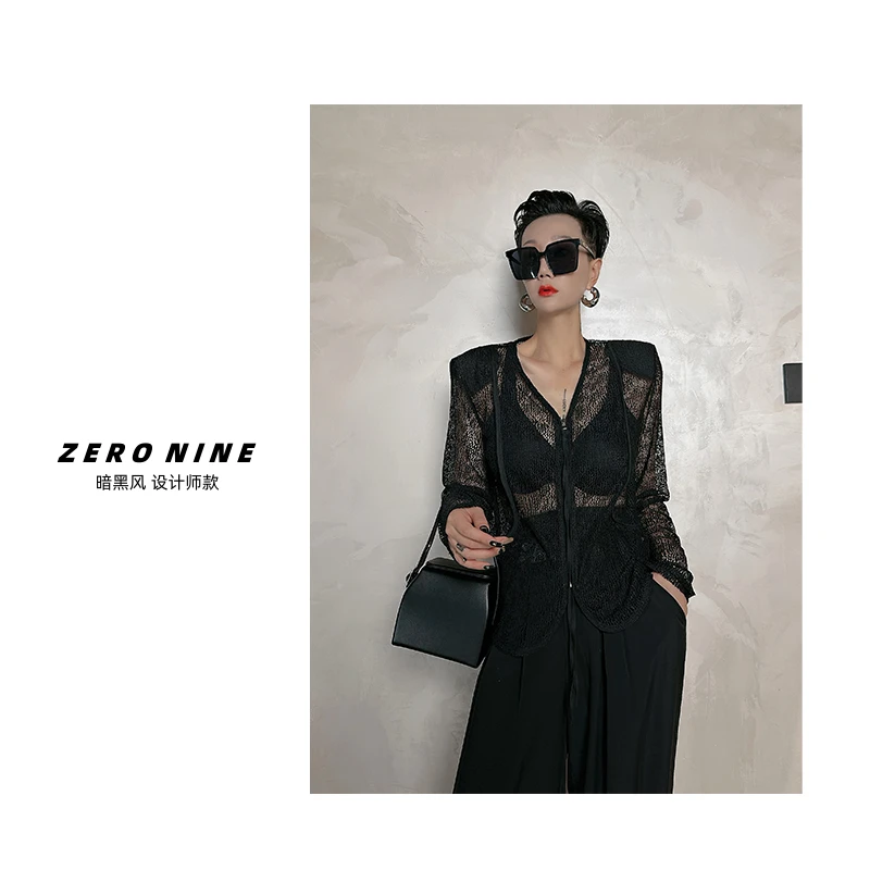 Dan Dan 微透性感防晒黑色长袖衬衫女