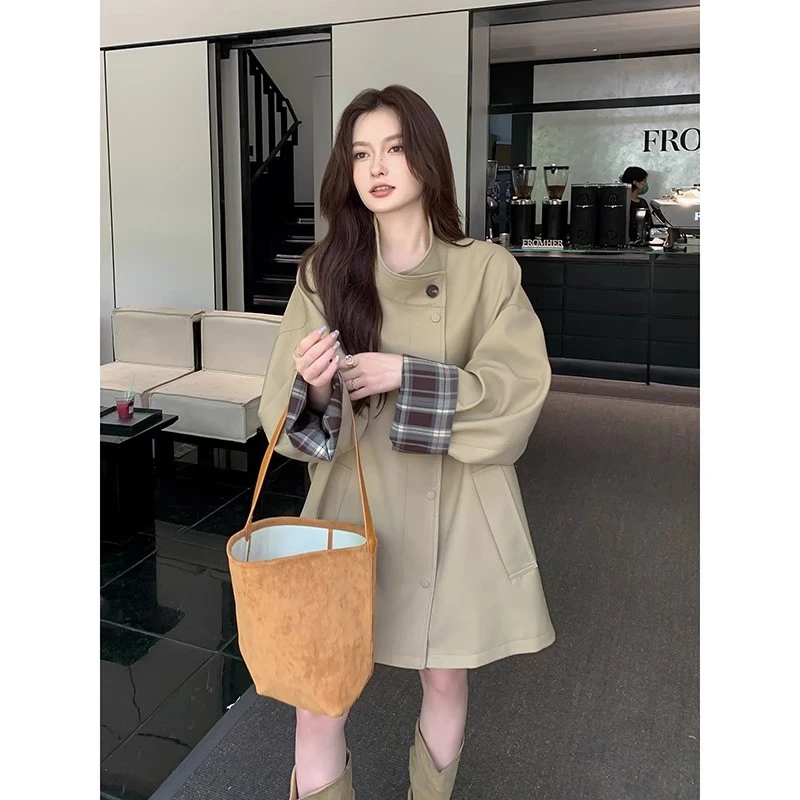 Benview羽绒内胆风衣外套女2024年秋冬新款休闲小个子中长款大衣