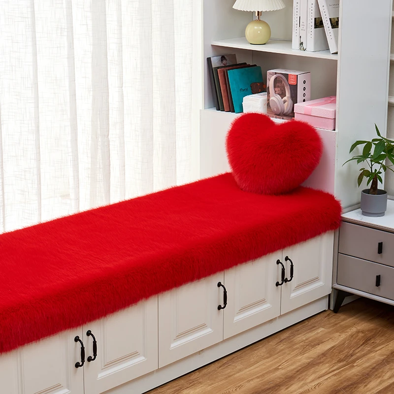 大红色仿狐狸毛飘窗垫结婚毛绒窗台垫婚礼婚房榻榻米垫阳台垫定制