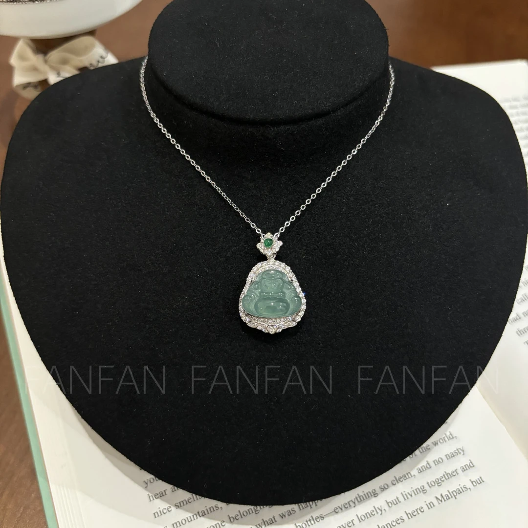 天然翡翠佛公银吊坠佛公925银链条吊坠送女友送长辈YA8