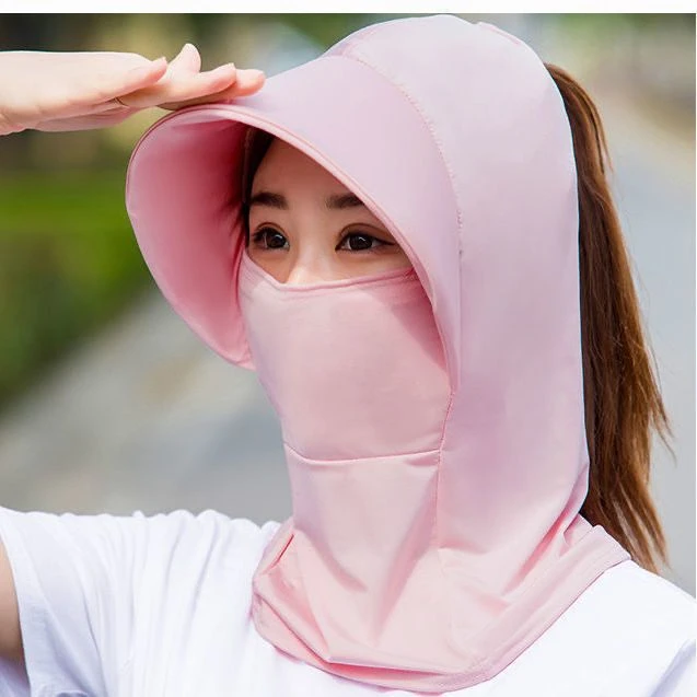 防晒口罩全脸护颈女遮阳帽防紫外线冰丝材质骑行防尘女太阳帽围脖