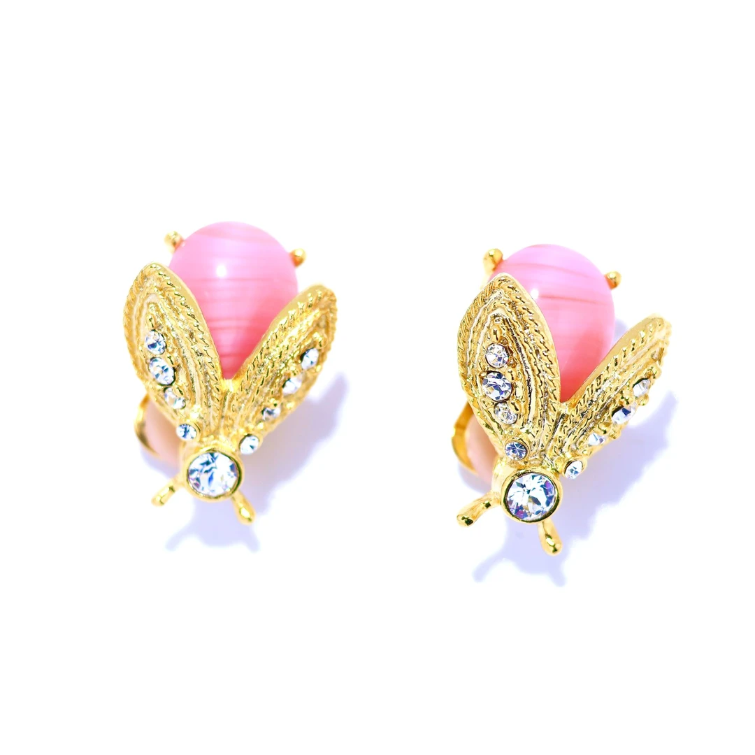 铜合金耳饰 阿烁中古KJL粉色耳夹 as7028