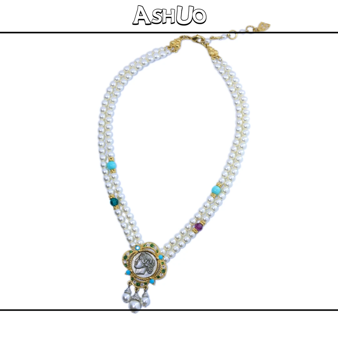 铜合金项链 阿烁中古BA古币白珠项链 as4123