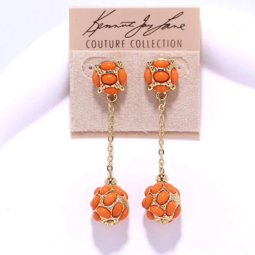 铜合金耳饰 阿烁中古KJL橘色扫肩耳钉 as3510