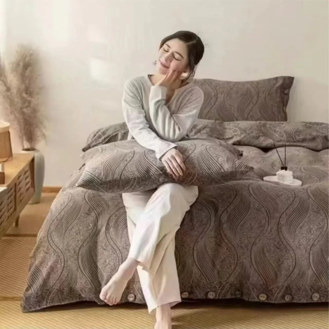 【美拉德套件】纯棉双层纱柔软床单2.4*2.5M枕套48*74cm被罩2.0*2.3