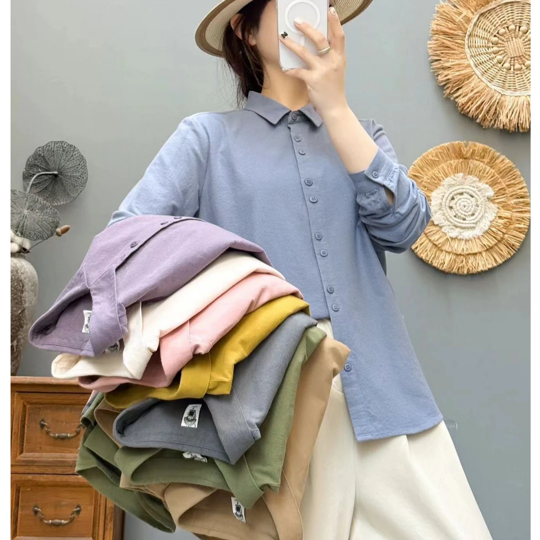 2024秋冬新款磨毛厚款双扣衬衫 百搭休闲叠穿上衣女 85182