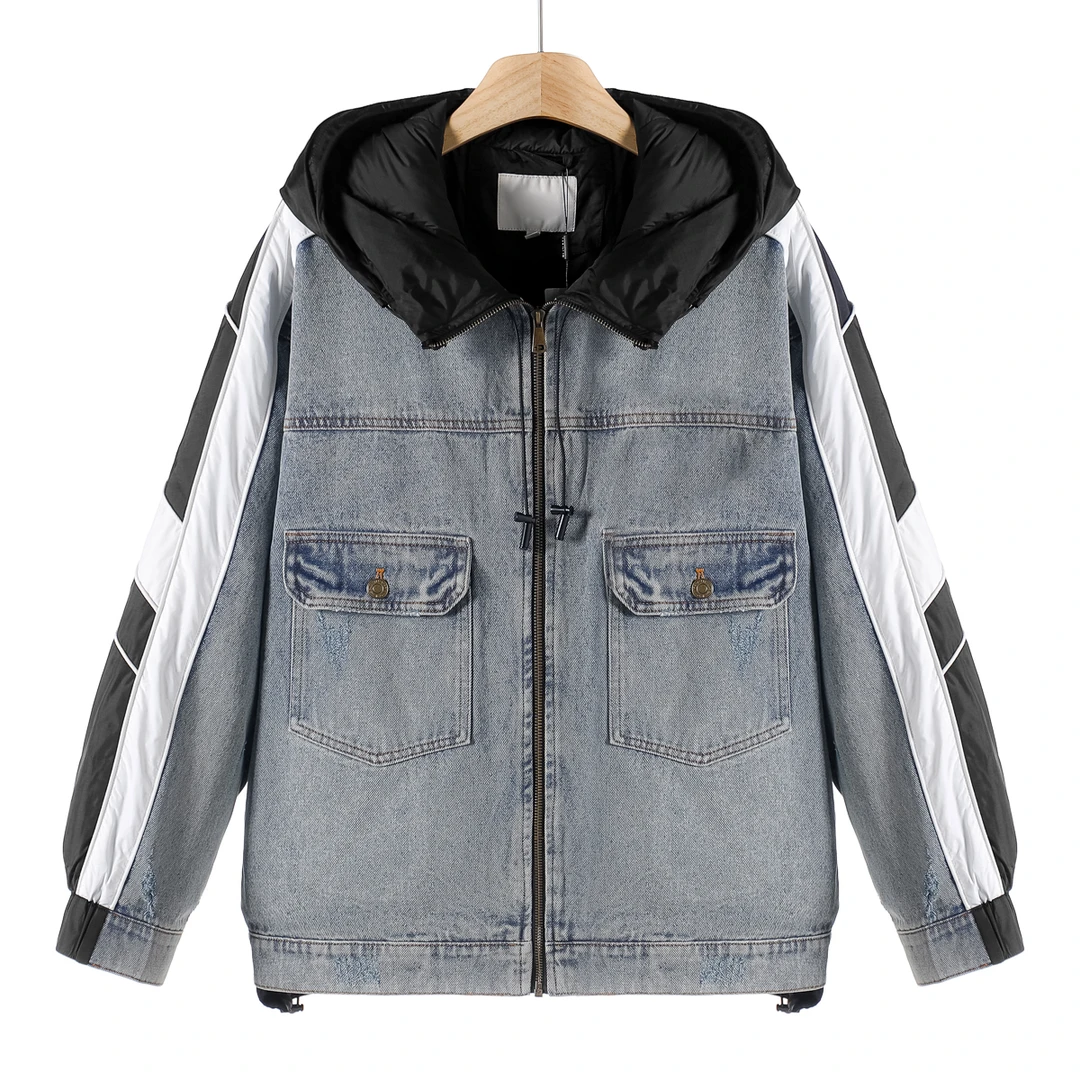 【木】冬装 个性款连帽牛仔拼接宽松羽绒服352
