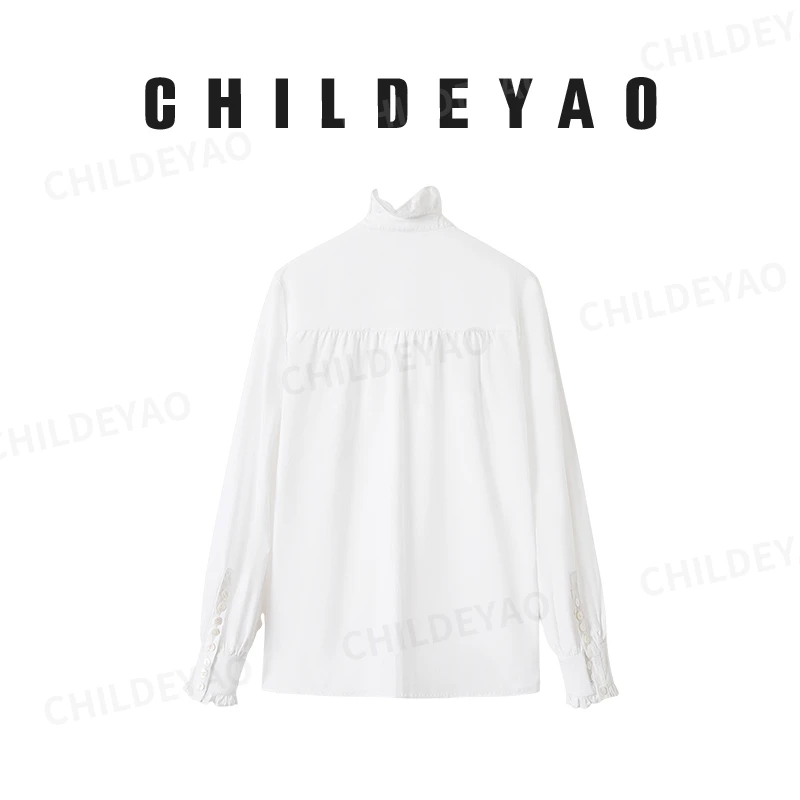 Childe Yao【羽清】天丝法式荷叶边衬衫长袖女早秋新款衬衣Z31105