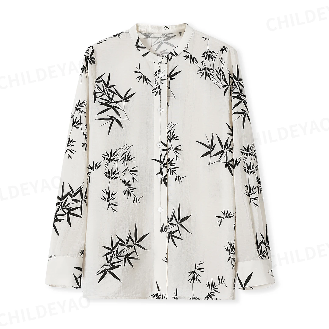 Childe Yao『竹·韵』国风植绒印花百搭舒适衬衫S406002
