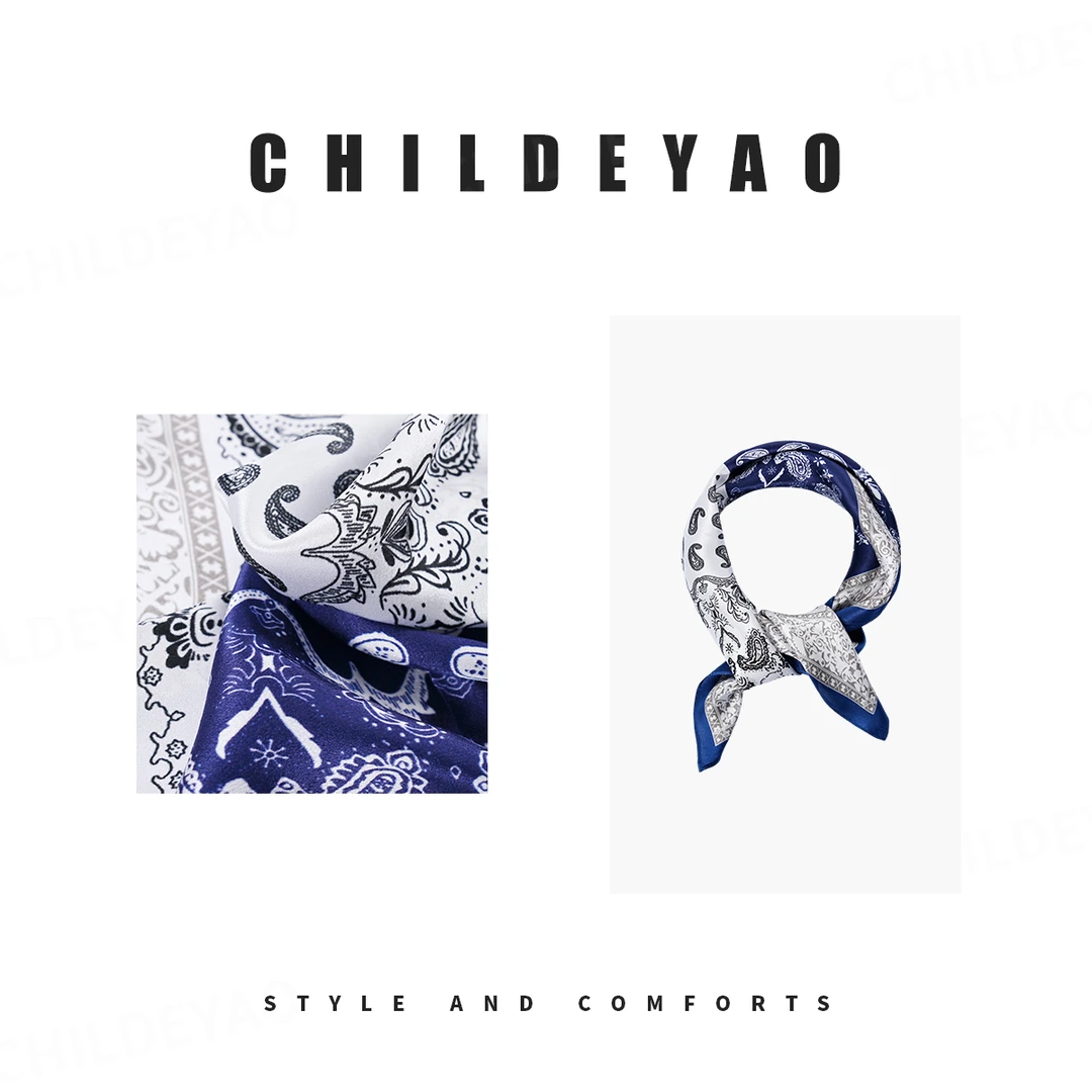 轻奢真丝拼色时尚绉缎方巾 A4052