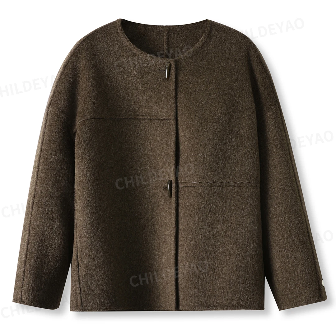 Childe Yao牛角扣款毛呢外套女秋冬气质双面呢子大衣N8016