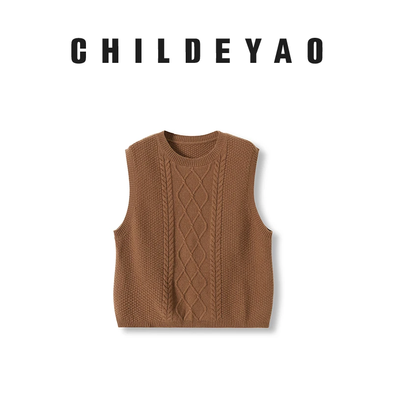 【琉森湖】+澳羊毛+秋冬新款女纯色衫针织背心叠穿马甲AMJ31037