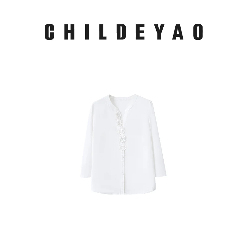 CHILDEYAO夏季新款白色纯棉衬衫设计感宽松上衣小众女小衫1091