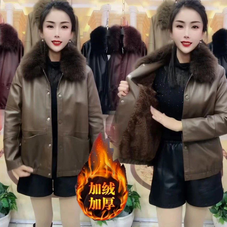 冬季洋气毛领外套皮衣2025加绒保暖新款加厚皮夹克短款小个子时尚