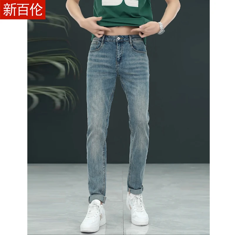 新百伦2025春季新款牛仔裤男九小直筒修身小脚显瘦男士裤潮流