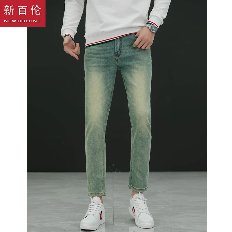 新百伦2024春季新款碧玉蓝牛仔裤男装修身显瘦弹力男士小直筒