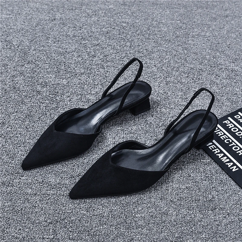 包头凉鞋2025年新款女真皮百搭时尚网红气质通勤尖头低跟中跟单鞋