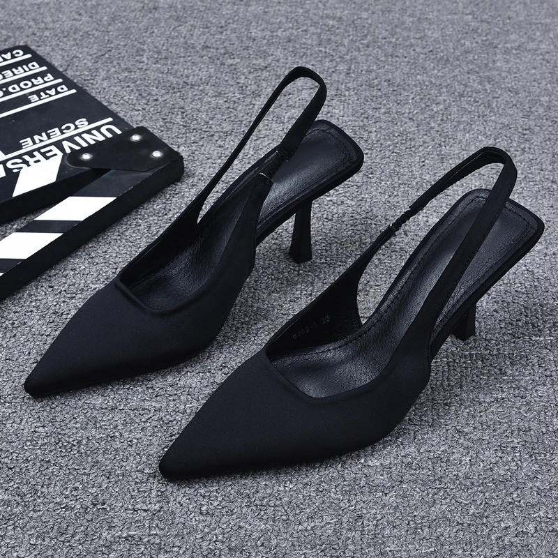 2025夏季新款紫色女鞋尖头浅口时尚包头凉鞋女款时装高跟优雅细跟