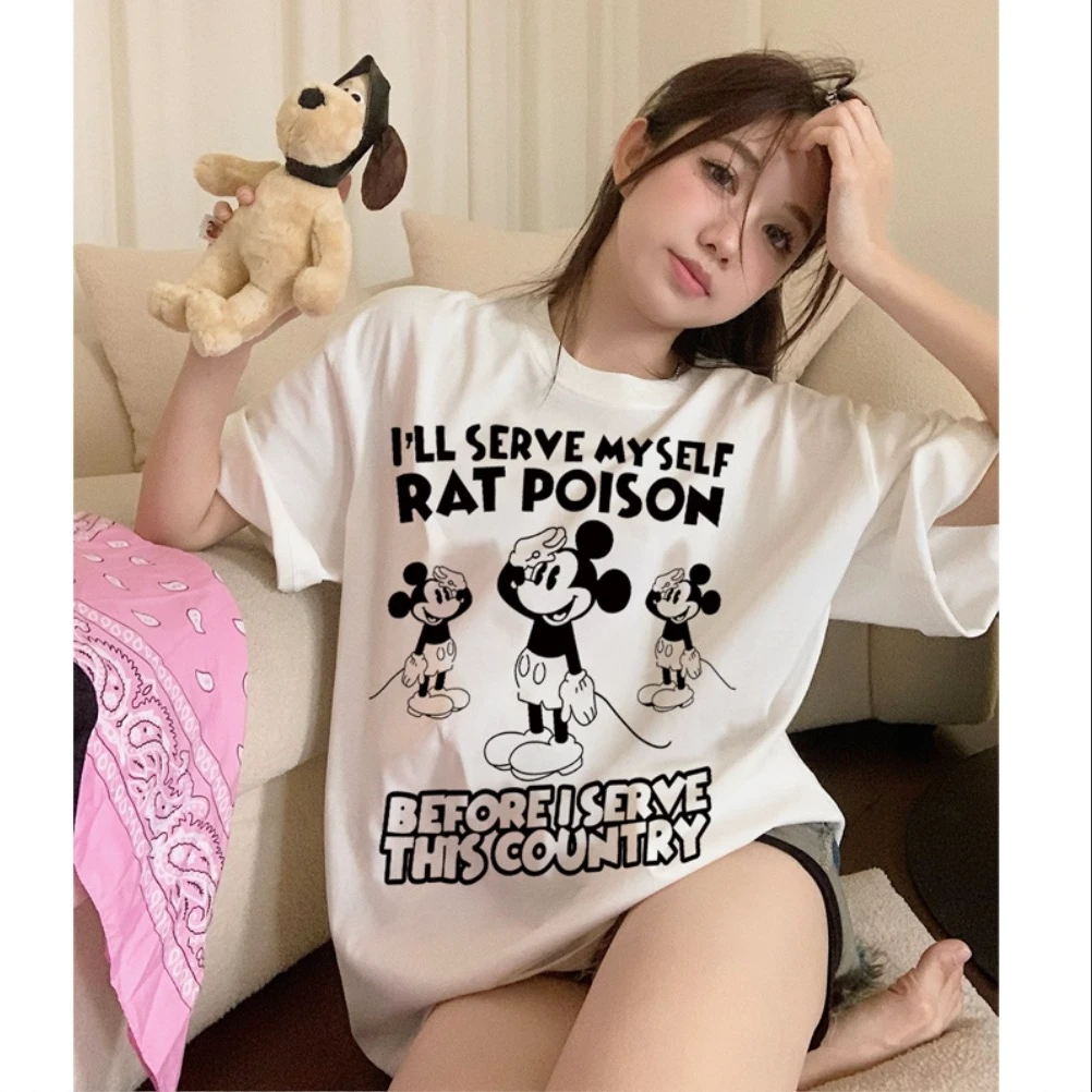 港风极简米奇洋气女装上衣宽松休闲潮牌短袖T恤ins百搭情侣装半袖