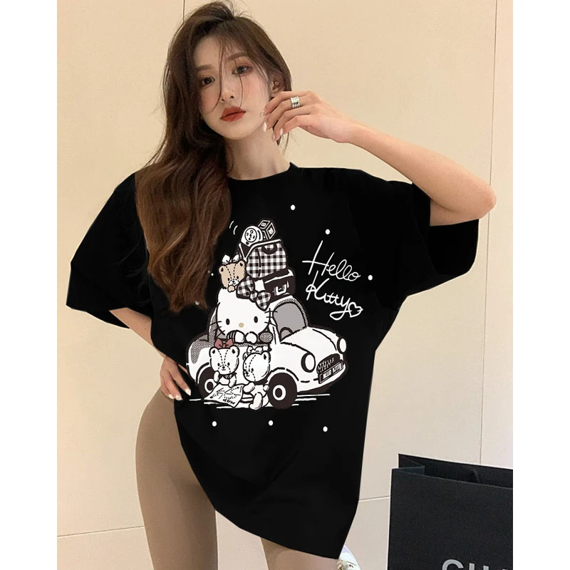 KT猫夏季女t爆款时尚休闲百搭女装上衣圆领卡通印花纯棉短袖T恤