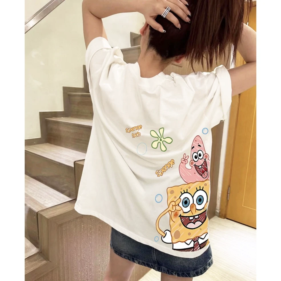 海绵宝宝纯棉短袖t恤女显白显瘦夏季百搭情侣装显瘦休闲女装ins