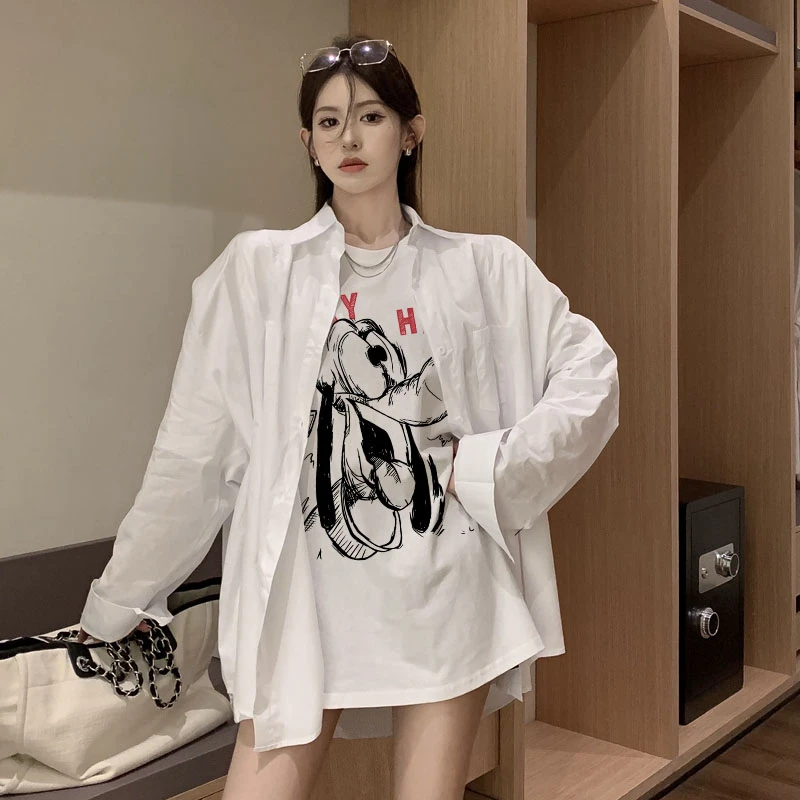 港味ins唐老鸭卡通纯棉印花长袖t恤休闲宽松大码女装上衣情侣装