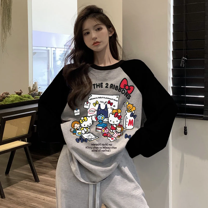 港风insKT猫纯棉打底衫潮牌T百搭t恤秋冬洋气网红洋气炸街女装