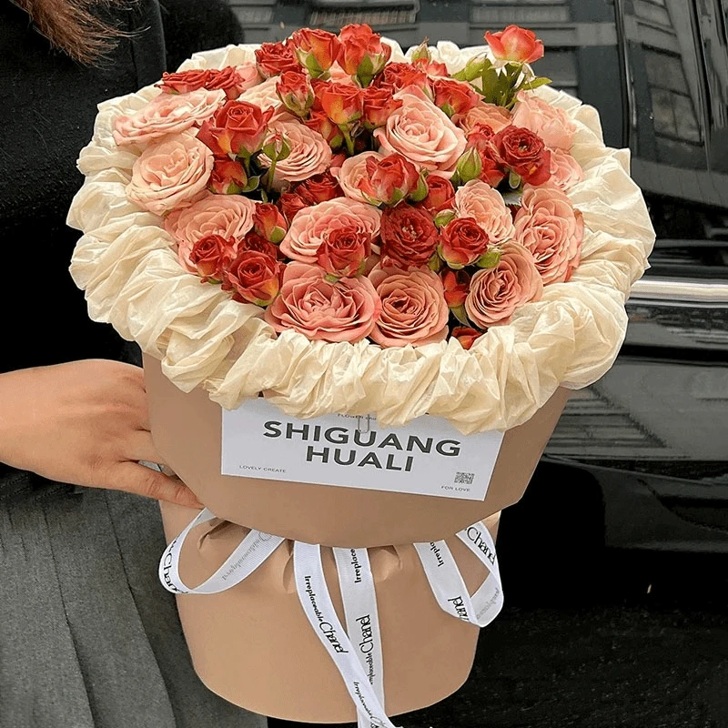 卡布奇诺玫瑰花束鲜花同城配送女友闺蜜生日附近团购