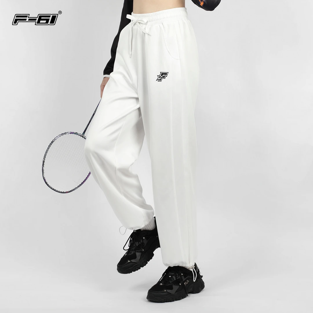 F61新款白色速干羽毛球运动长裤女男训练跑步热身宽松可缩口下装