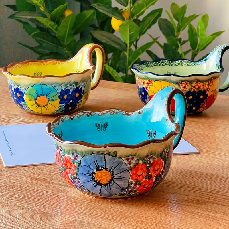 曲把碗新年碗家用2023新款网红手柄碗高颜值面碗水果沙拉碗南韩碗