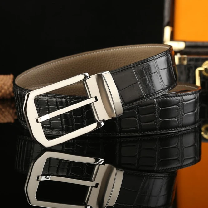 泰国暹罗鳄鱼皮针扣腰带新款牛皮皮带商务男士不锈钢真皮裤腰带潮