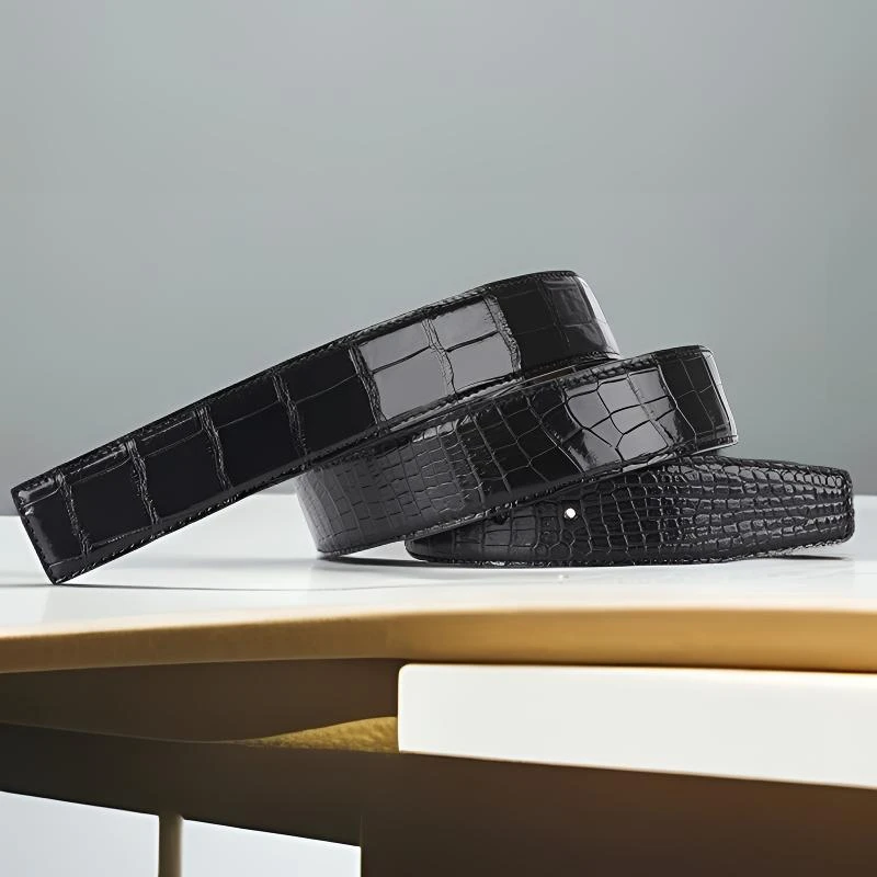 泰国暹罗鳄鱼皮带哑光双面轻奢百搭男士商务平滑扣鳄鱼真皮腰带男