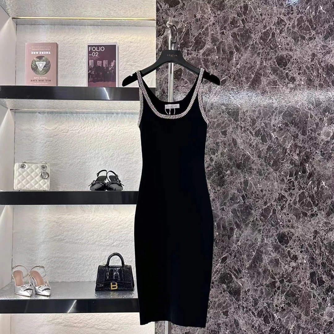 【CENFUN】182*BZ女装连衣裙长裙女款显瘦针织时尚女士黑色E21210