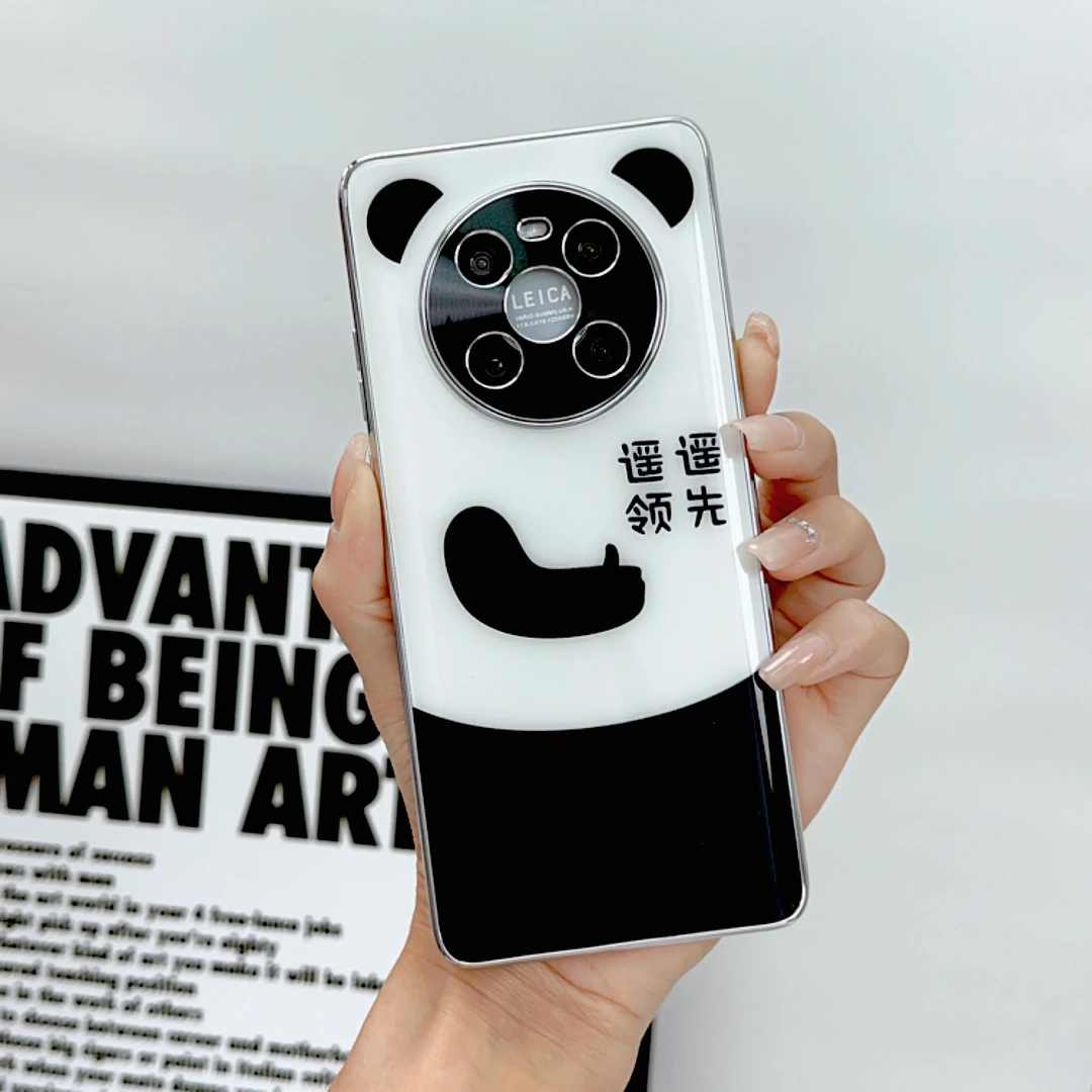 适用华为Mate40熊猫手机壳40黑白耳朵电镀遥遥领先E玻璃pro保护套