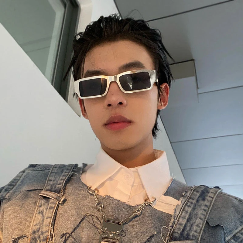 欧美ins朋克金属眼镜男长脸复古网红街拍墨镜女潮长方形太阳镜酷