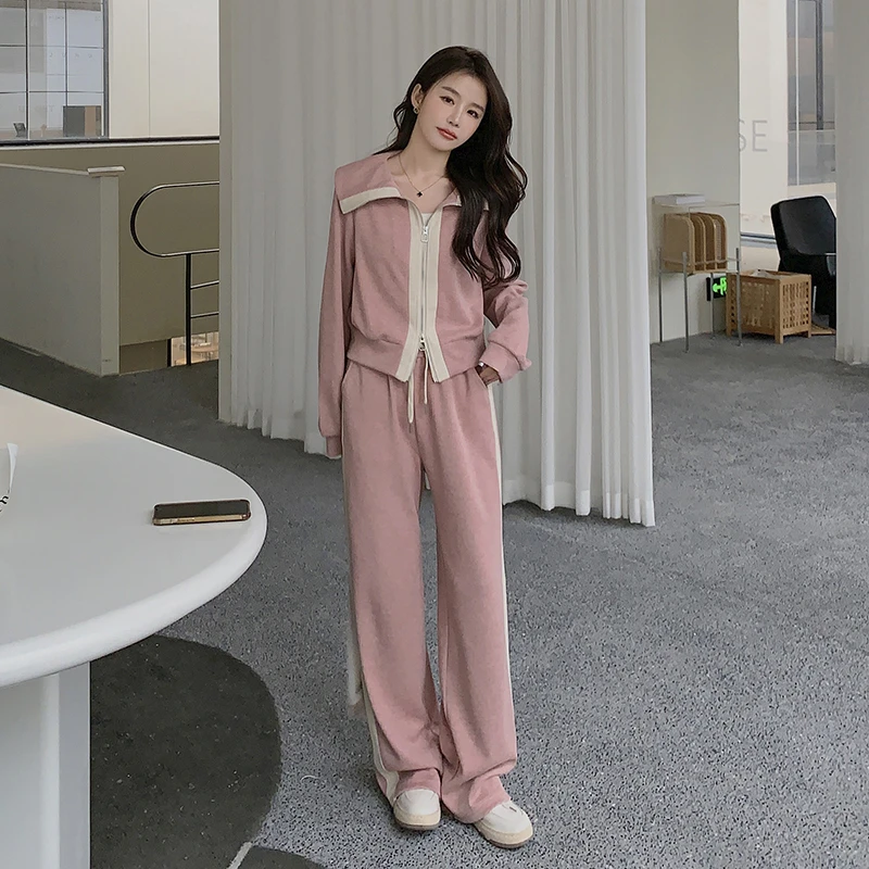 断码清~盐甜系穿搭设计感套装女春季显瘦卫衣外套休闲长裤两件套
