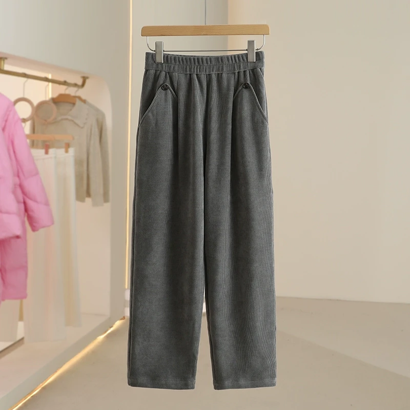 【佐】奈●竖条纹直筒洋气日系休闲裤2024冬商场撤柜七号铺女装