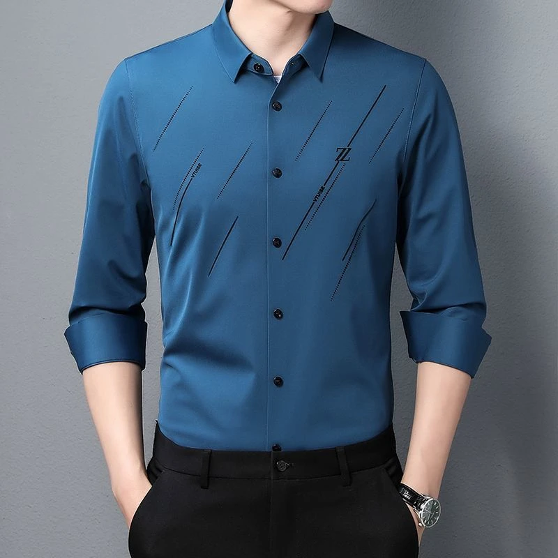 欧仕金盾男装2024春夏高品锦氨冰丝高弹衬衫无痕商务休闲时尚衬衣