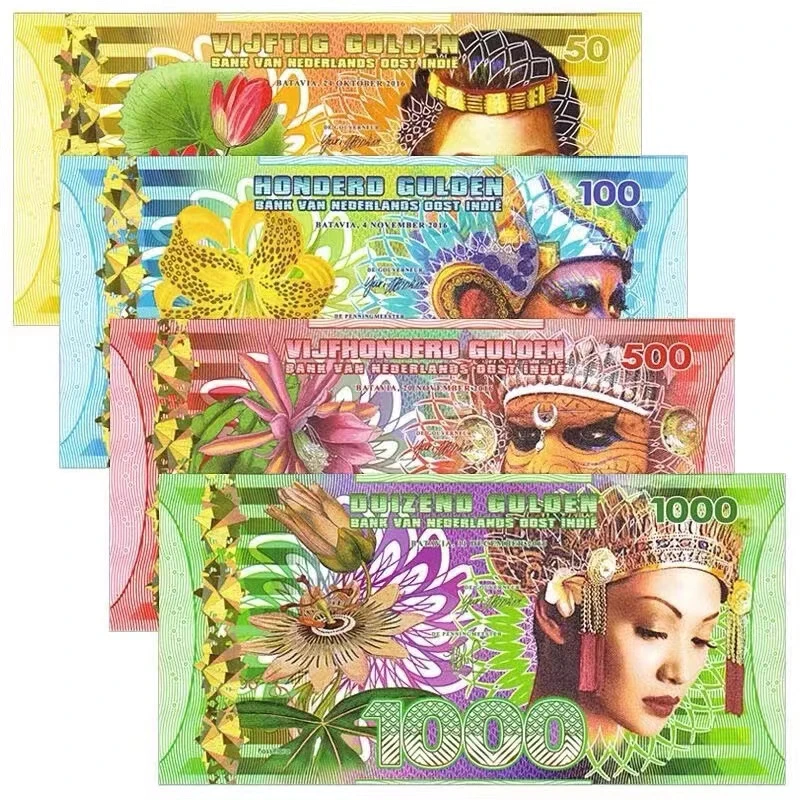 美洲 荷属 东印度4枚张(50-1000)套币 商业纪念钞 全新真品钱币