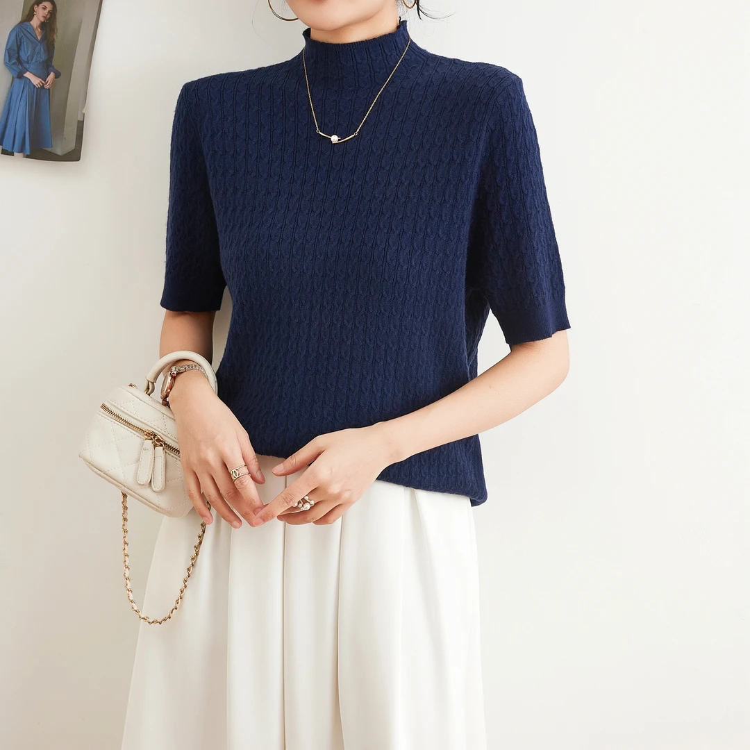 806夏季女装时尚气质百搭圆领套头弹力针织短袖
