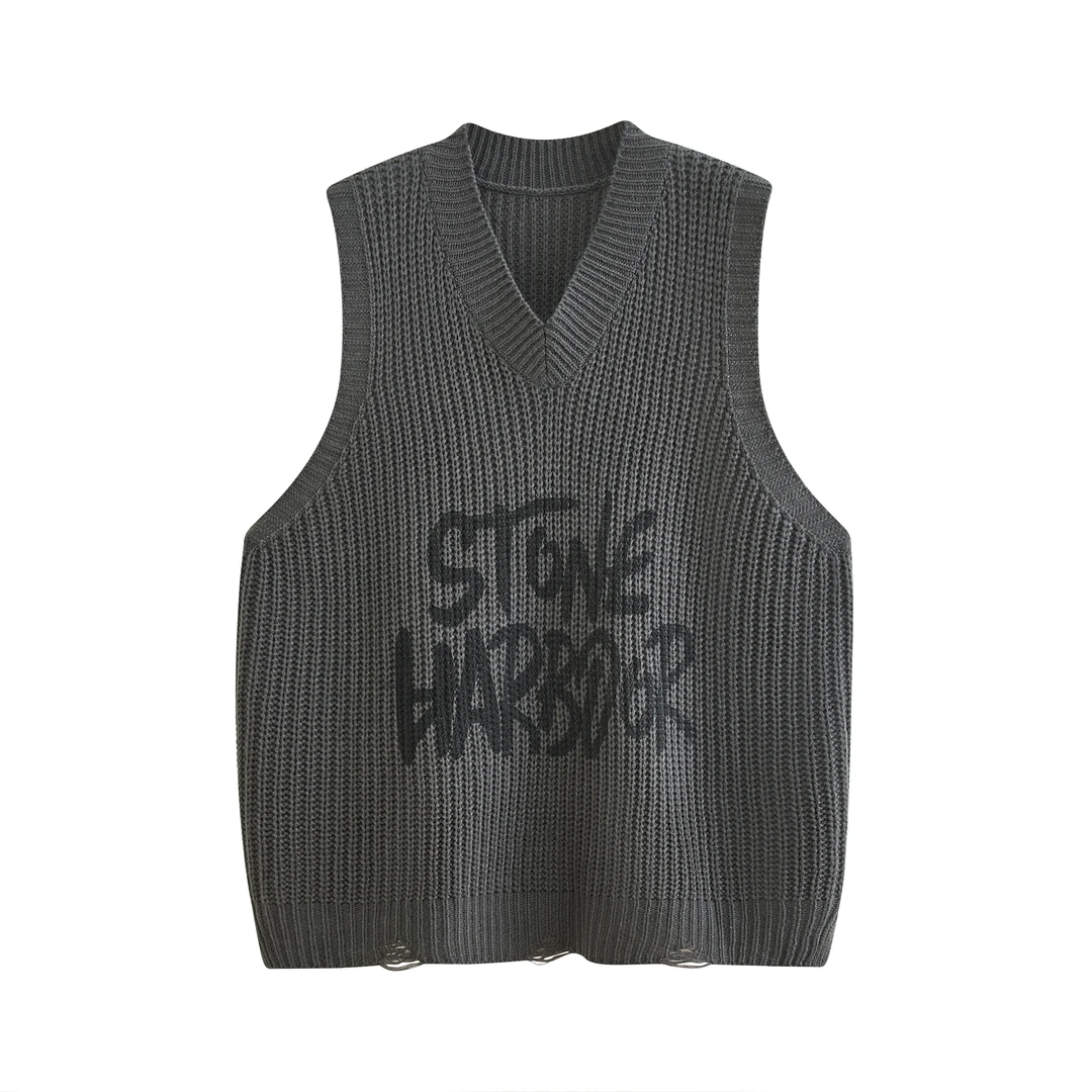 【广州微姐】24262时尚休闲v领宽松无袖针织衫背心